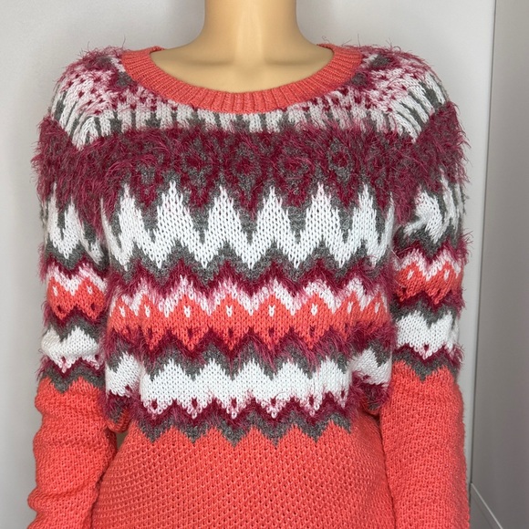 Mossimo Coral & Berry Fair Isle Sweater – Women’s Small - Picture 6 of 14